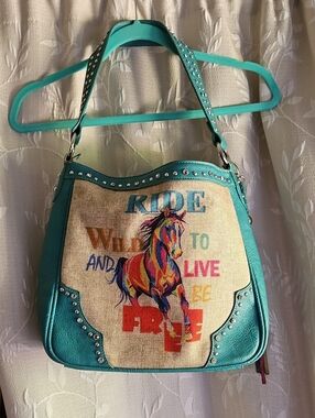 Montana West Turquoise Canvas/Vegan Leather Conceal-Carry Shoulder Bag